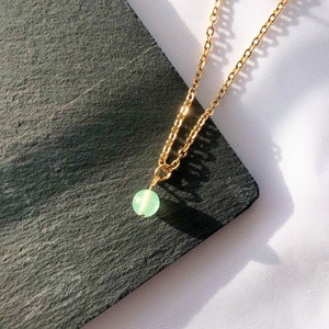 dainty jade crystal necklace, green gemstone pendant necklace, minimalist simple necklace, adjustable chain, gold delicate gift for her