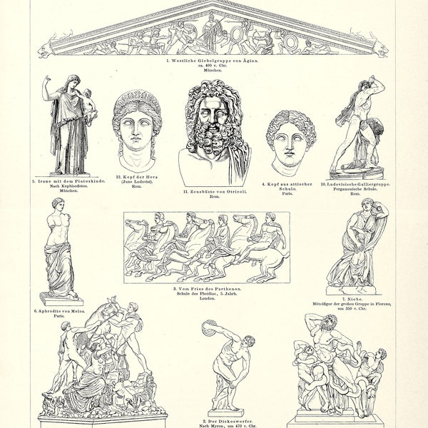 SCULPTURE 2, Greek Epoch, Chromolithography from Meyer's Conversation Dictionary of 1897