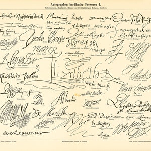 AUTOGRAPHS OF FAMOUS PERSONS 1, Chromolithography from Meyers Konversationslexikon von 1897, Digitale download