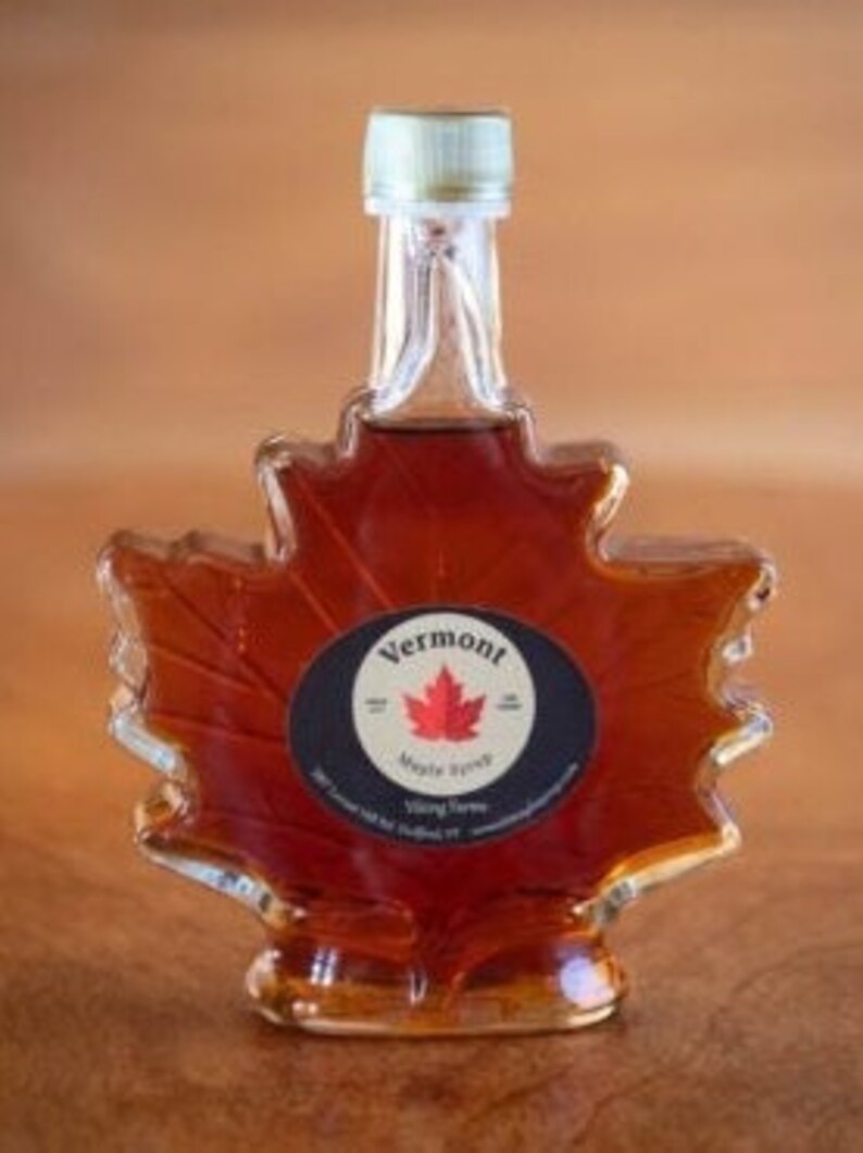 3.4oz Pure Vermont Maple Syrup in Leaf Shaped Glass Bottle Etsy