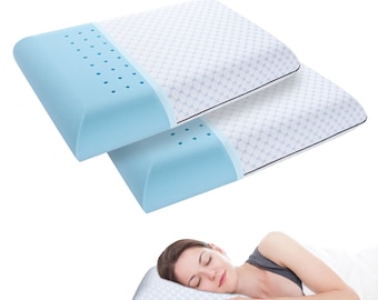 Gel Memory Foam Pillows, Queen Size Pillows, Breathable Washable Cover, Cooling, Ventilated Bed Pillow for Sleeping