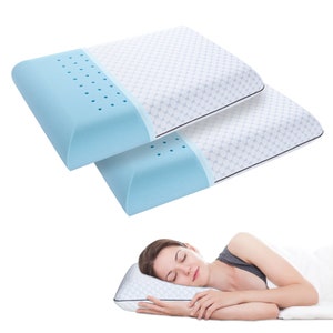 Gel Memory Foam Pillows, Queen Size Pillows, Breathable Washable Cover, Cooling, Ventilated Bed Pillow for Sleeping