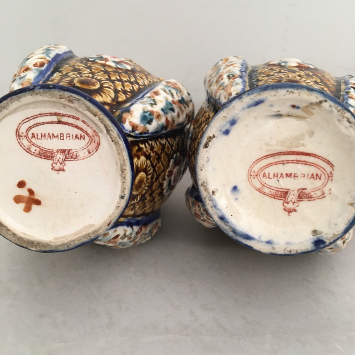 A Pair of Antique Majolica Vases by Alhambrian Pottery Etsy UK
