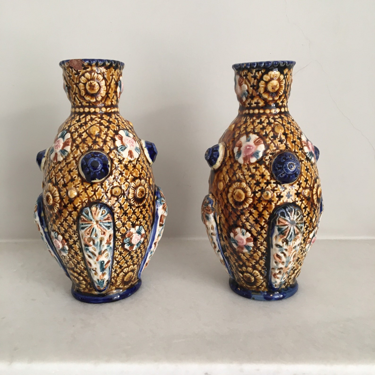 A Pair of Antique Majolica Vases by Alhambrian Pottery Etsy