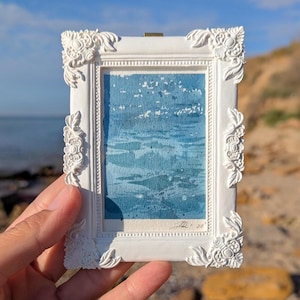 Seascape ACEO Framed Original Watercolor Miniature 3.5x2.5