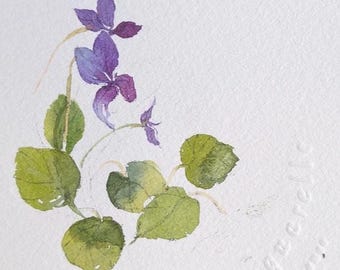Violet Flower Watercolor Painting: Small Botanical Art Gift