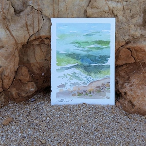 Waves and Rocks Original Watercolor ACEO Painting Seaside Miniature Art 3.5x2.5 inch Wall Decor
