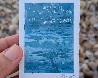 Seascape ACEO Original Watercolor Miniature 3.5x2.5
