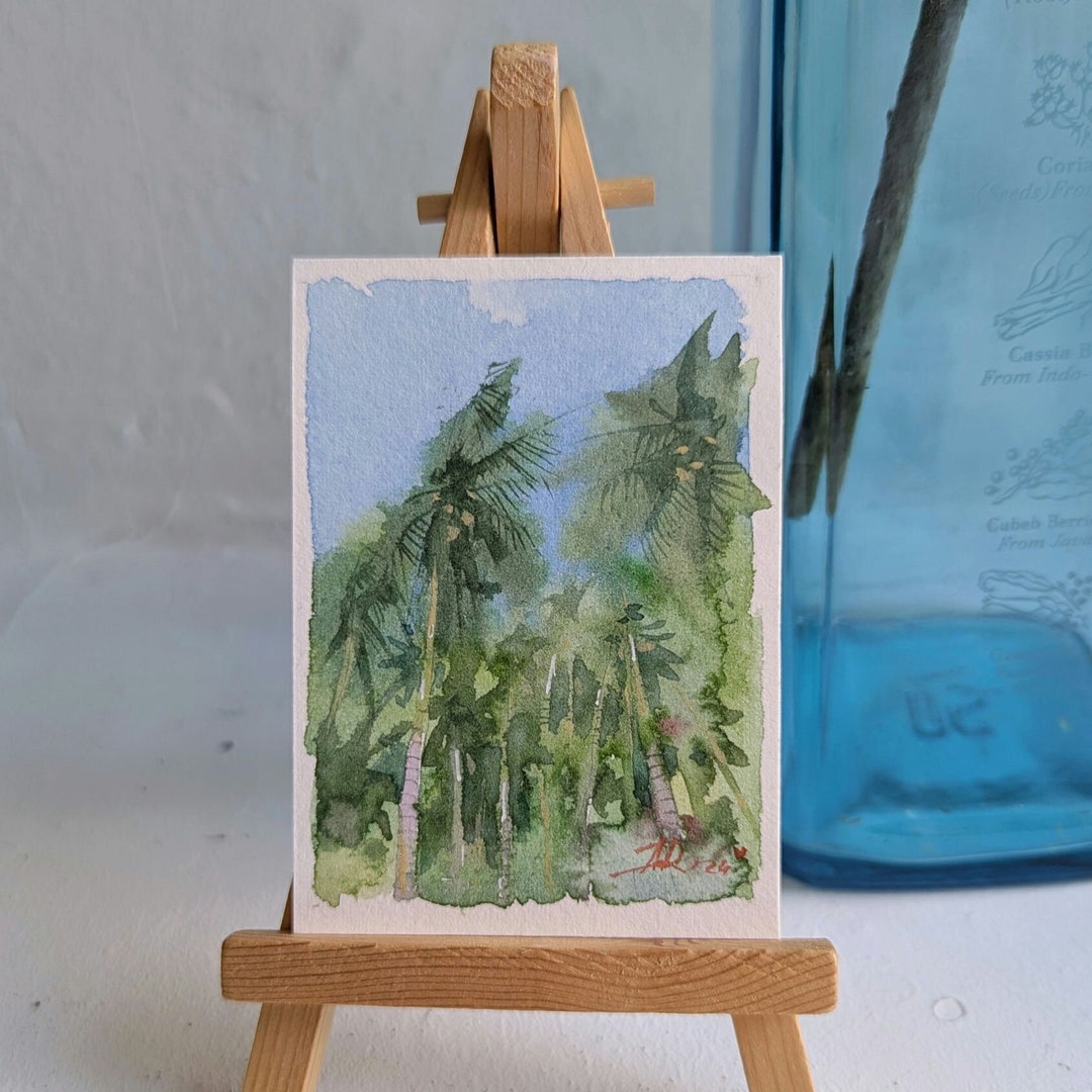 Palm Trees Landscape ACEO Painting Original Watercolor Art Tropical ...