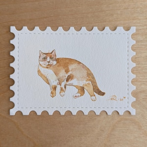Postal con ilustración original de acuarela de un gato rojo, regalo para amantes de los gatos