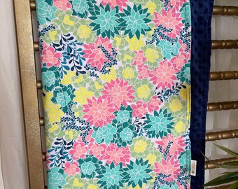 Succulent | Floral | Geometric | Neon Baby Blanket | Nursery | Minky | Cute | Super Soft | Baby Shower Gift | Gift for Baby | READY TO SHIP