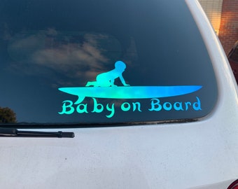 Baby on Board Decal | Baby on Surf Board | Permanent or Removable | Indoor or Outdoor | Car decal | laptop sticker
