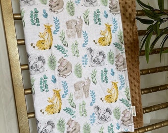 Safari Animals | Mom and Baby Animal | Baby Blanket | Nursery | Minky | Cute | Super Soft | Baby Shower Gift | Gift for Baby | READY TO SHIP