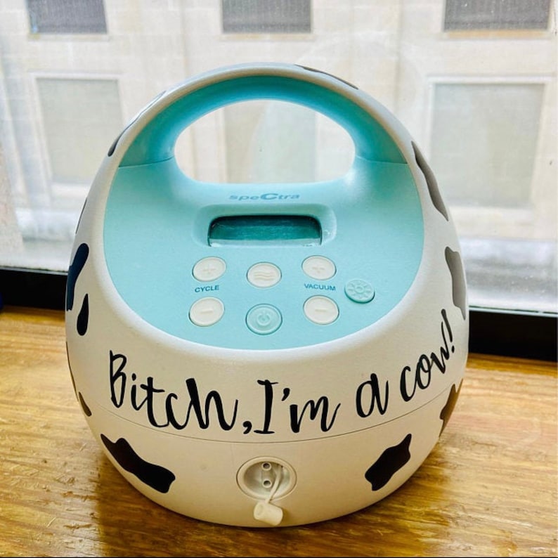 Bitch I’m a cow decal, Spectra pump decal, vinyl sticker set for breast pump, breastfeeding, pumping, funny sticker, cow spots, mom life image 3