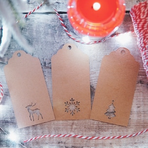 Etiquetas de regalo navideñas recicladas en papel kraft blanco o marrón, paquete de 3, 6, 12 y 24