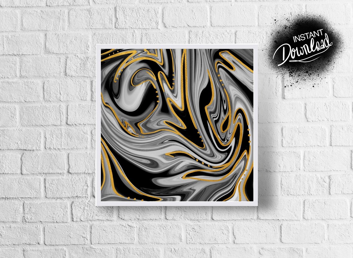 Black and White with Gold Abstract Printable Art for Home Etsy