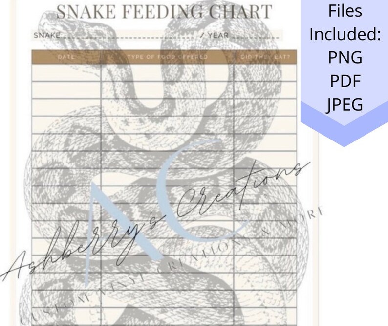 Printable Snake Feeding Chart Snake Care Pet Feeding Chart Etsy