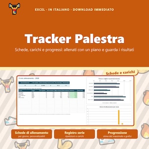 Tracker Palestra Excel | Scheda Allenamento, Registro Serie e Carichi, Progressione 1RM | Download Digitale