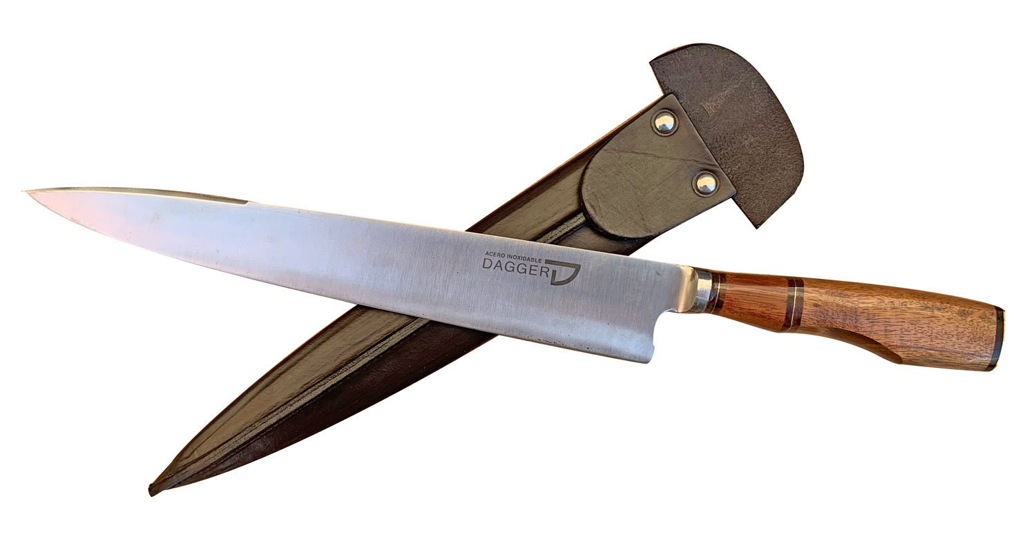 Stainless Steel Gourmet Knife with Wooden Handle & Leather Sheath Meat Kitchen  Knife Cuchillo Asado BBQ