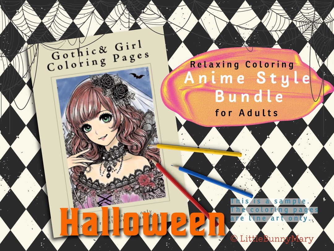Halloween Gothic Anime Girl Coloring Pages, 10 Printable A4 Line Art ...