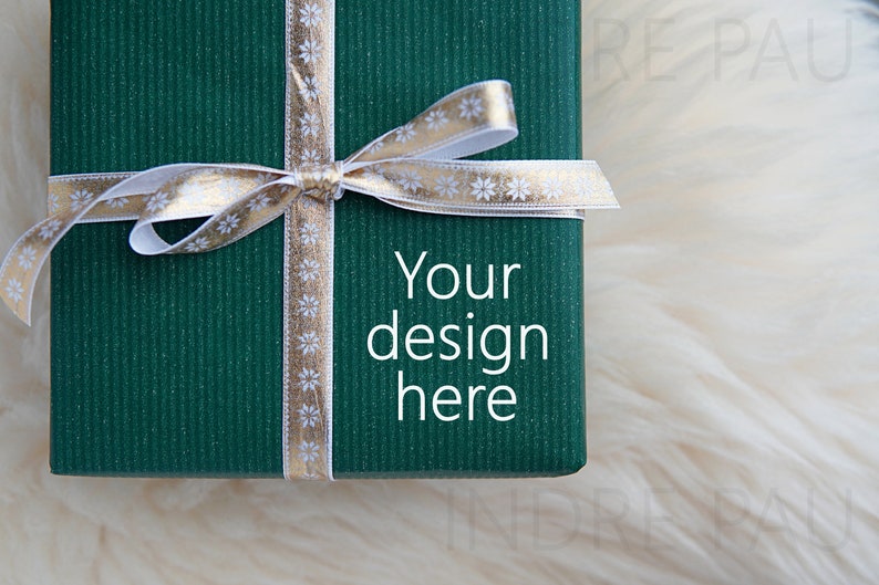 Download Christmas gift box sticker mockup place for thank you or ...