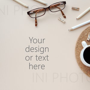 Office, blogger desk flatlay, styled stock photo background for Etsy listing, desktop mockup, branding image, background with copy space.