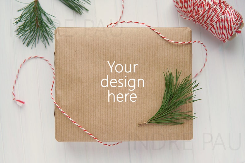 Download Christmas gift box sticker mockup place for thank you or ...