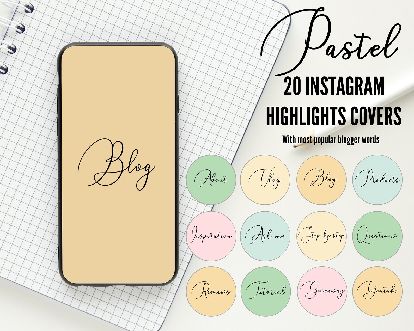 20 pastel Instagram story highlight covers aesthetic | Etsy