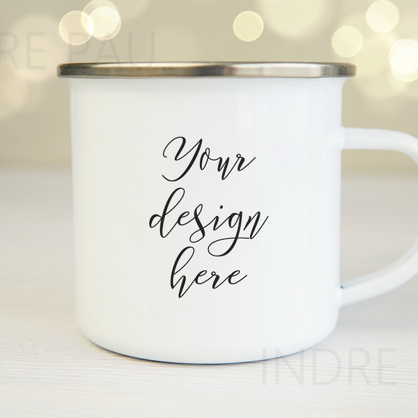 Enamel white coffee mug mockup, blank cup mock up, enamel camping cup mockup photo, Christmas mug mockup, JPG instant download