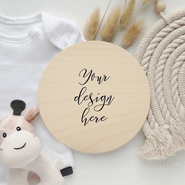 Wood disk mockup, round wooden sign mockup, baby name sign mockup, wood circle mockup, wooden baby milestone disc mockup, digital JPG file.