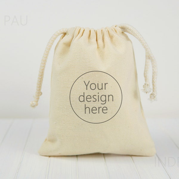 Canvas cotton drawstring bag mockup, muslin bag mockup, small favor bag mockup, tooth Fairy bag mockup, sachet bag mockup, JPG download.