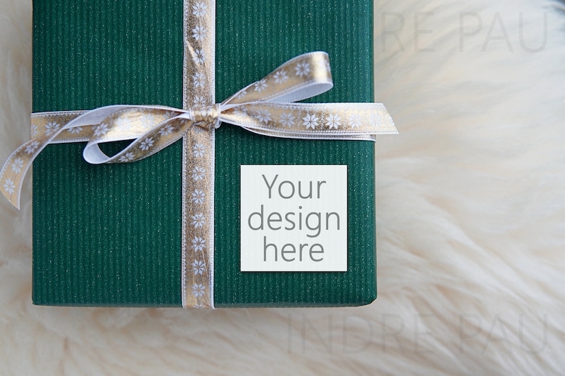 Download Christmas gift box sticker mockup place for thank you or ...