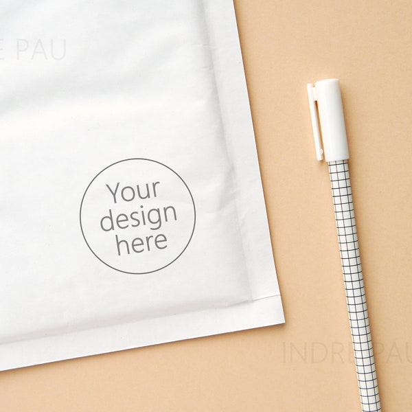 Bubble envelope mockup for sticker, label, logo design presentation, order package or product package mockup, thank you sticker mockup.