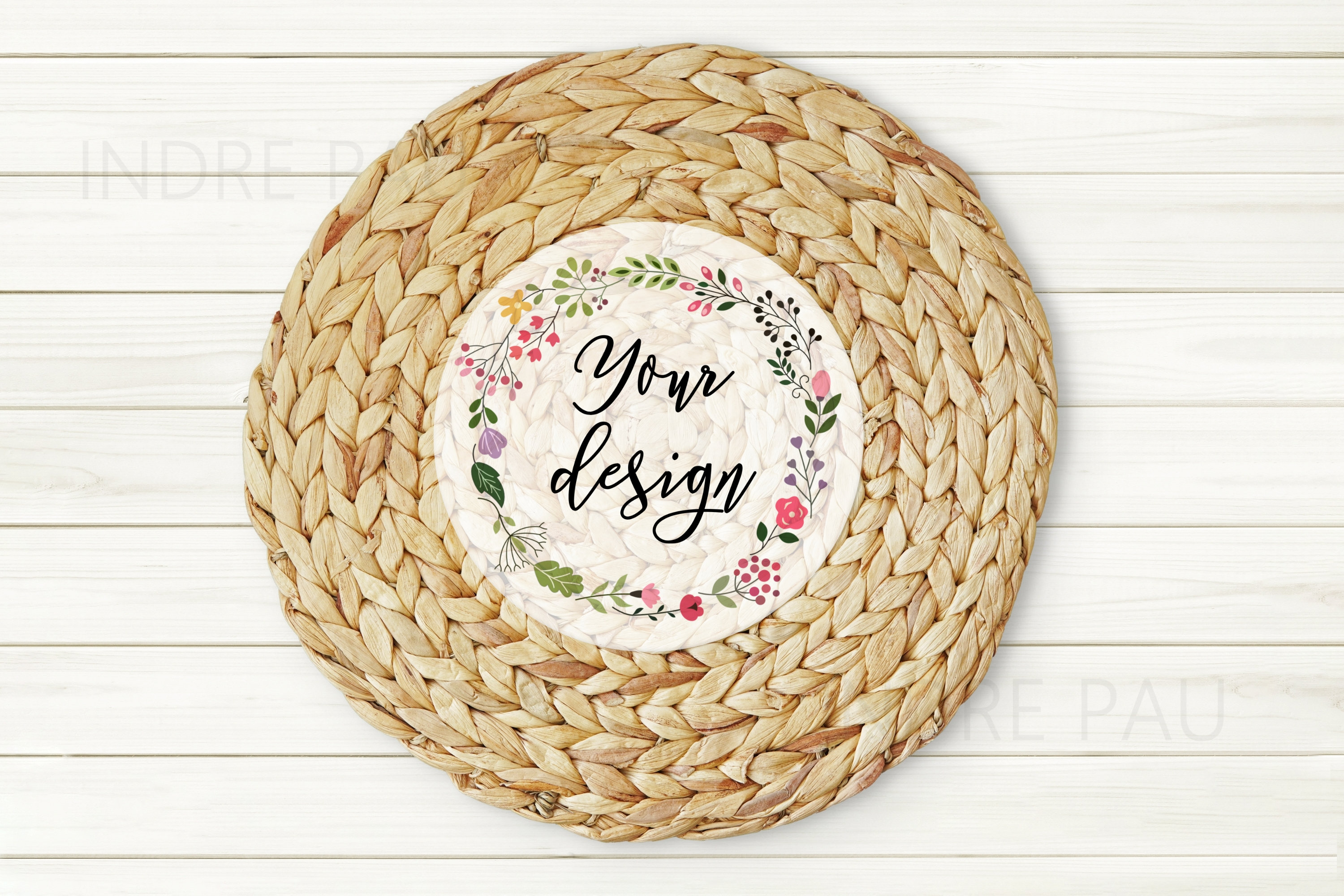 Boho Background Mockup With Wicker Table Mat Styled Stock - Etsy
