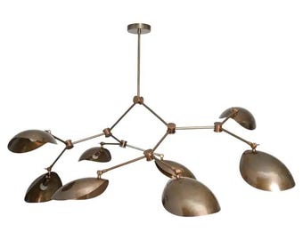Mid Century Modern Brass Sputnik Chandelier | 8-Light Sculptural Ceiling Fixture