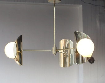Mid-Century Modern Brass Sputnik Chandelier: Stilnovo Style 3-Globe Pendant Light