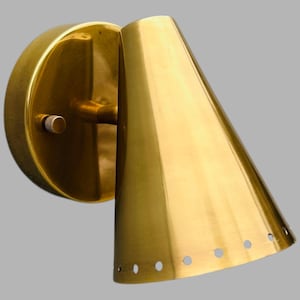 Raw Brass Wall Sconce: Mid-Century Modern Cone Light