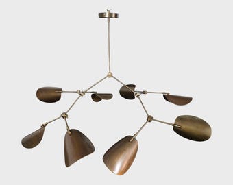 Mid Century Sputnik Chandelier: Brushed Brass 8-Light Stilnovo Style