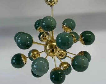 1950s Mid Century Modern Brass Green Glass Sputnik Chandelier | Retro ...