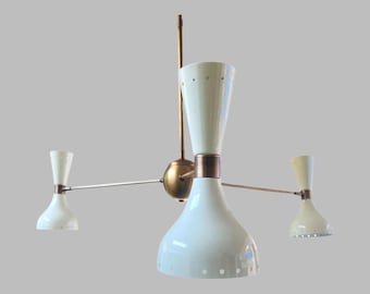 Raw Brass Sputnik Chandelier: Mid-Century Modern 3-Arm Ceiling Light