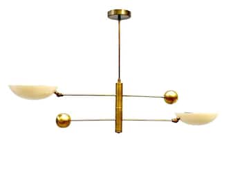 Antique Brass Sputnik Chandelier: Mid-Century Modern 2-Light Fixture