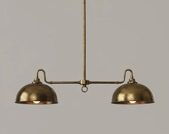 Brass Linear Chandelier Light, Mid Century Modern Pendant Lighting Fixtures, Kitchen Island Hanging Light, Minimalist Ceramic Shade Option