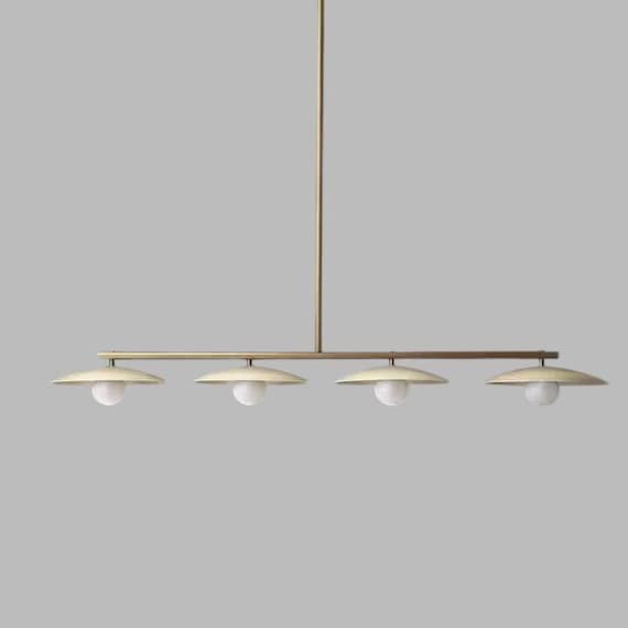 Mid Century Modern Linear Chandelier: 4 Milk Glass Globe Linear Pendant Light Fixtures