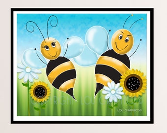 Print Bees with Flowers  • Print