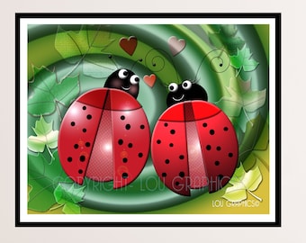 Print LadyBug Couple  • Green Background • Print