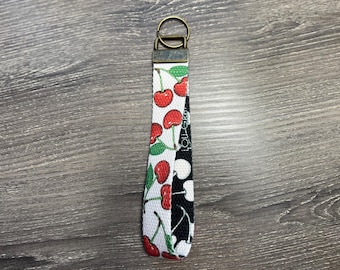 Cherry Wristlet Lanyard Keychain | Double-sided Fruit Design | Wrist Strap for Key and Badges