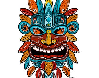 Tiki faces  Wall Print  |Repositionable • Removable • Reusable