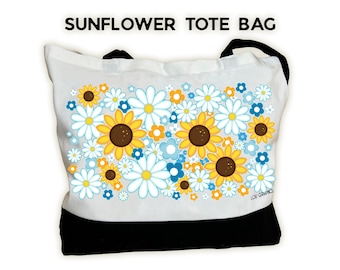 Sunflowers Tote Bag | Design by LouGraphics | Reusable Cotton Polyester Summer Bag  | Bright Colorful