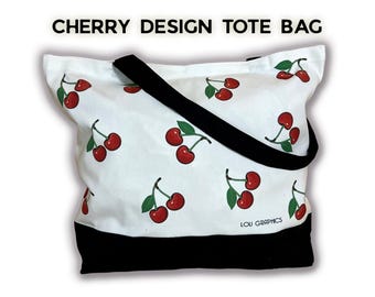 Cherry Tote Bag | Cute Fruit Pattern by LouGraphics | Reusable  Bag | Summer Cherry Print