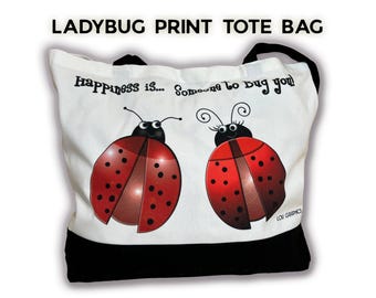 Ladybug Tote Bag | Reusable Cotton Polyester Summer Bag | Design by LouGraphics